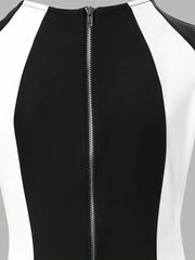 Colorblock Cap Sleeve Round Neck Slim Fit Dress
