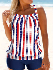 Vacay Tankini Set Women's Plus Striped & Star Print Cami Top & Shorts