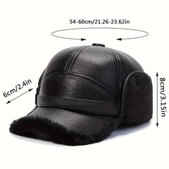 Men's Winter Plush Warm Leather Baseball Cap With Earflaps