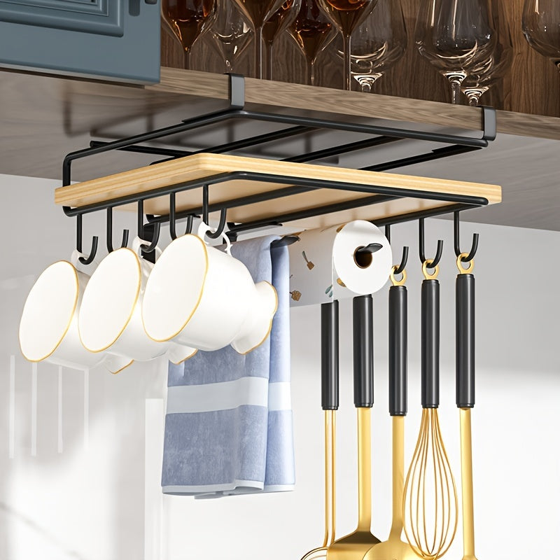 Stainless Steel Kitchen Storage Rack with Hooks and Paper Towel Holder