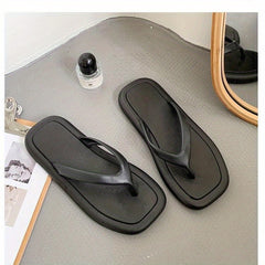 Women's Square Toe Flat Flip Flops Non Slip Indoor Outdoor Slides