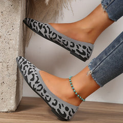Leopard Print Flats Pointed Toe Slip On Shoes Soft Sole Ballet Flats