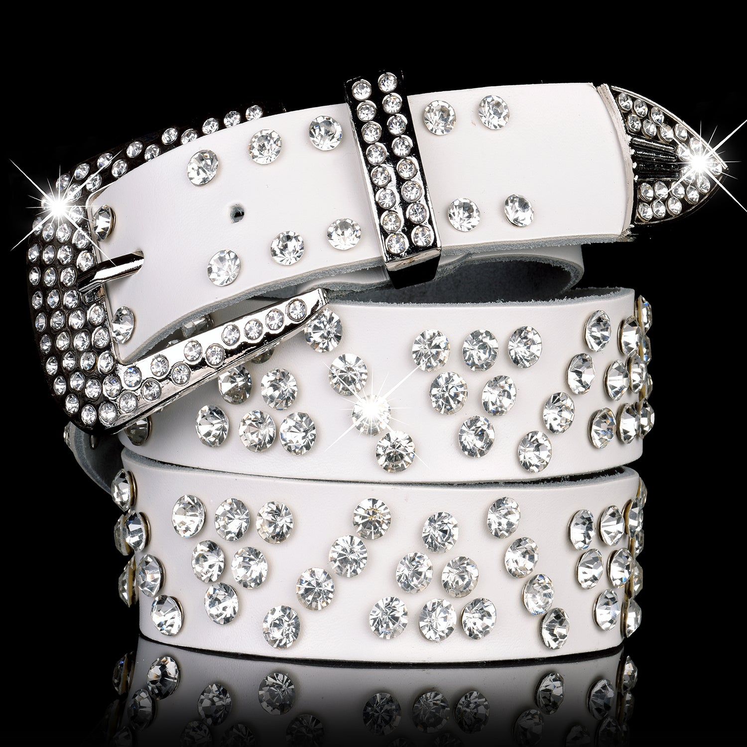Women's Rhinestone Jeans Belt Wide Trim Fashion Glitter Studded