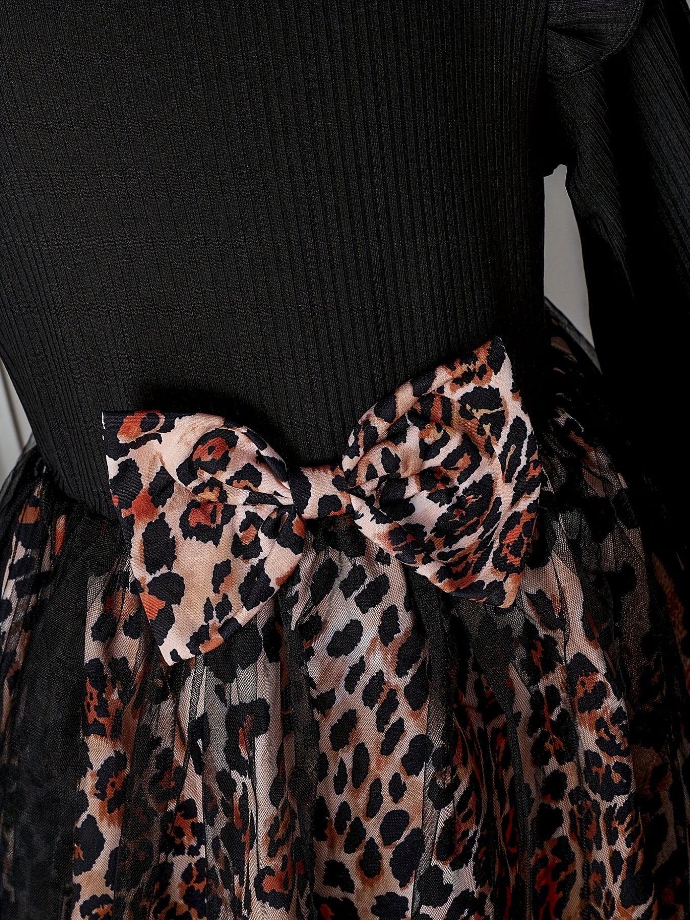Girls Leopard Print Bow Front Dress