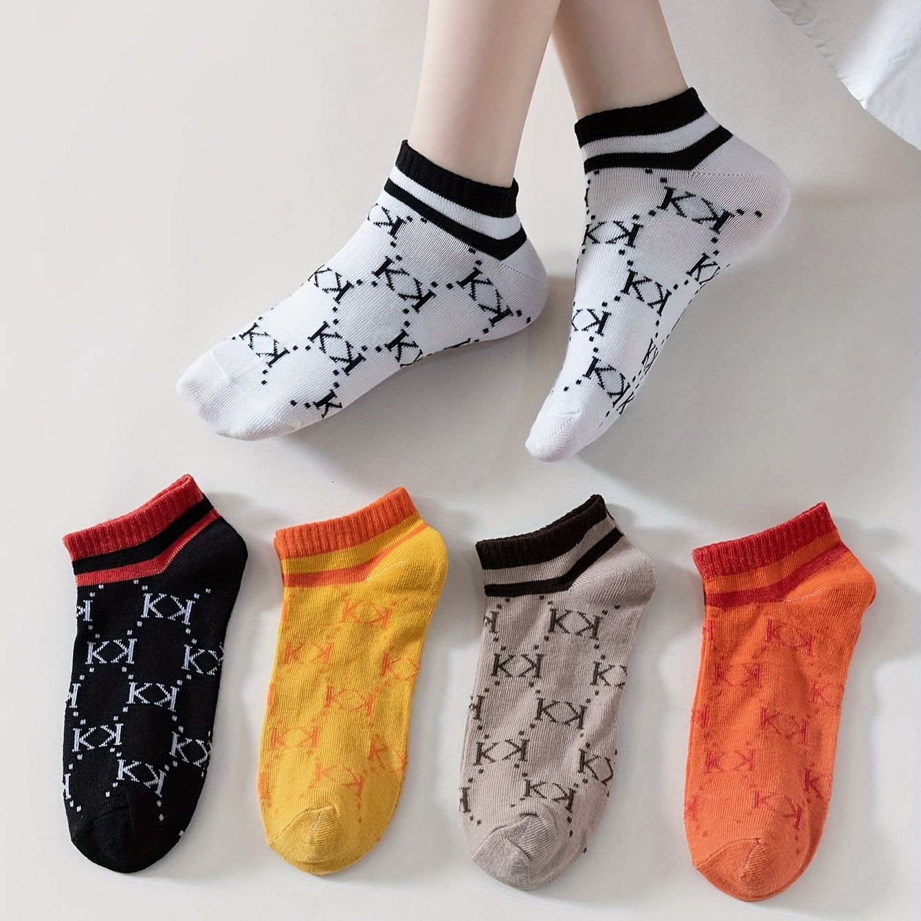 5 Pairs Letter Print Short Socks Women's Stockings