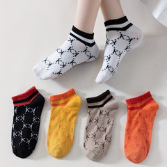 5 Pairs Letter Print Short Socks Women's Stockings