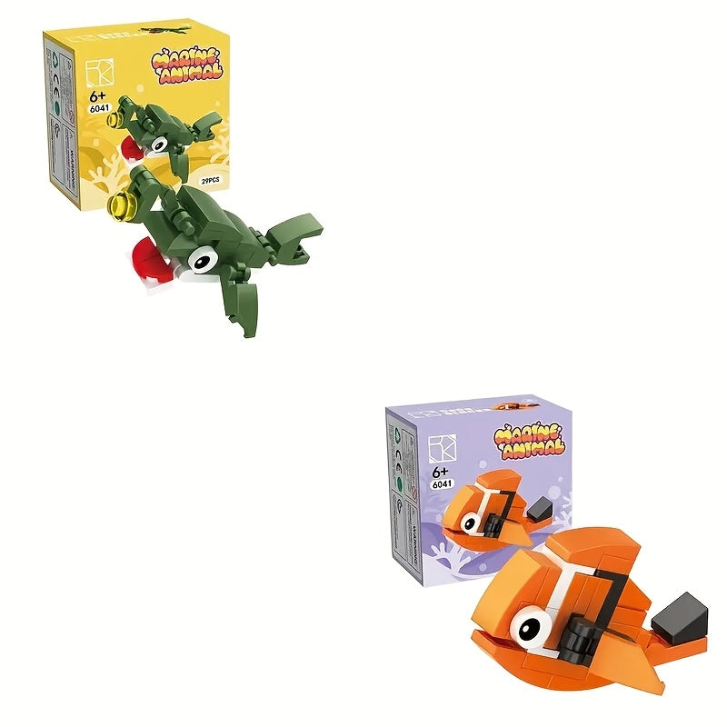 10pcs Marine Animal Building Block Set - Seahorse, Octopus, Crab, Turtle