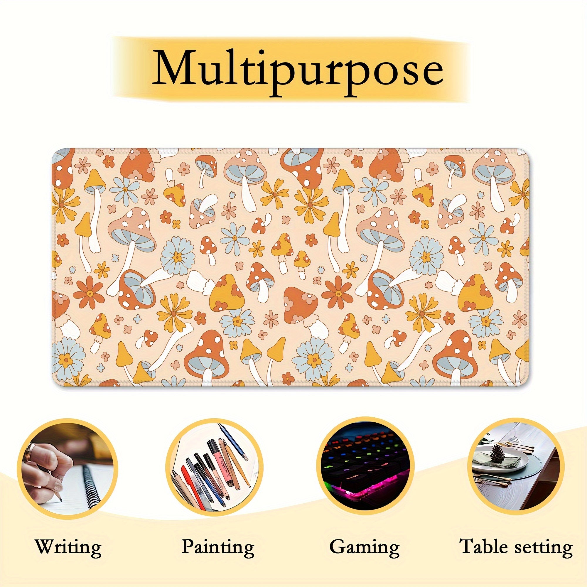 Retro 70s Floral Hippie Mushrooms Gaming Mouse Pad