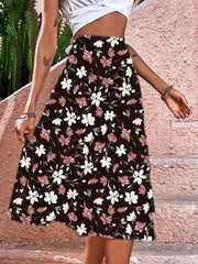 Floral Print Elastic Waist Midi Skirt Women's Clothing
