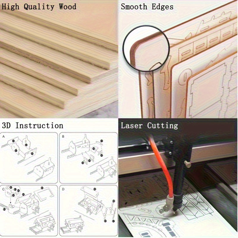 3D Wooden Airplane Model Puzzle Kit Military Jet Engine Educational Craft