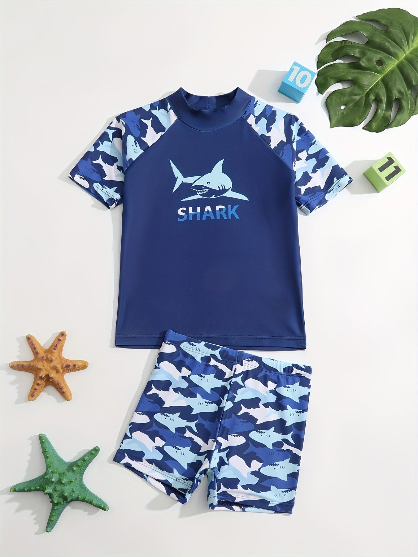 Boys 2pc Swimsuit SHARK Print Beach Quick Dry