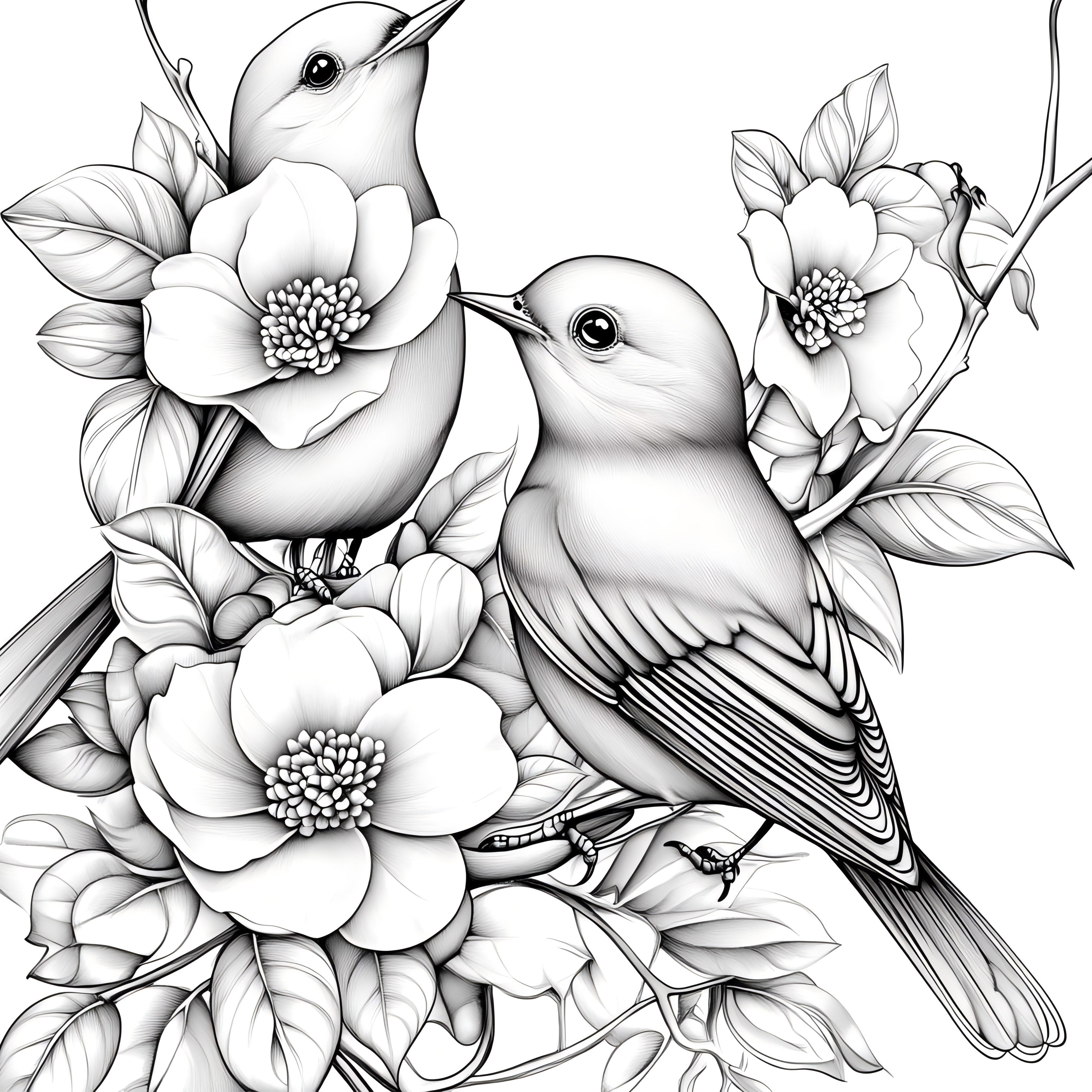Flowers and Birds Coloring Book Adults Relax Mind Body Painting Picture Book
