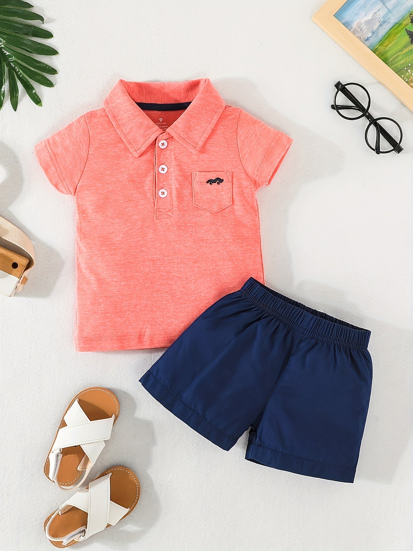 2pcs Baby Boys Polo Shirt & Shorts Set