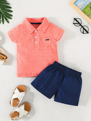 2pcs Baby Boys Polo Shirt & Shorts Set