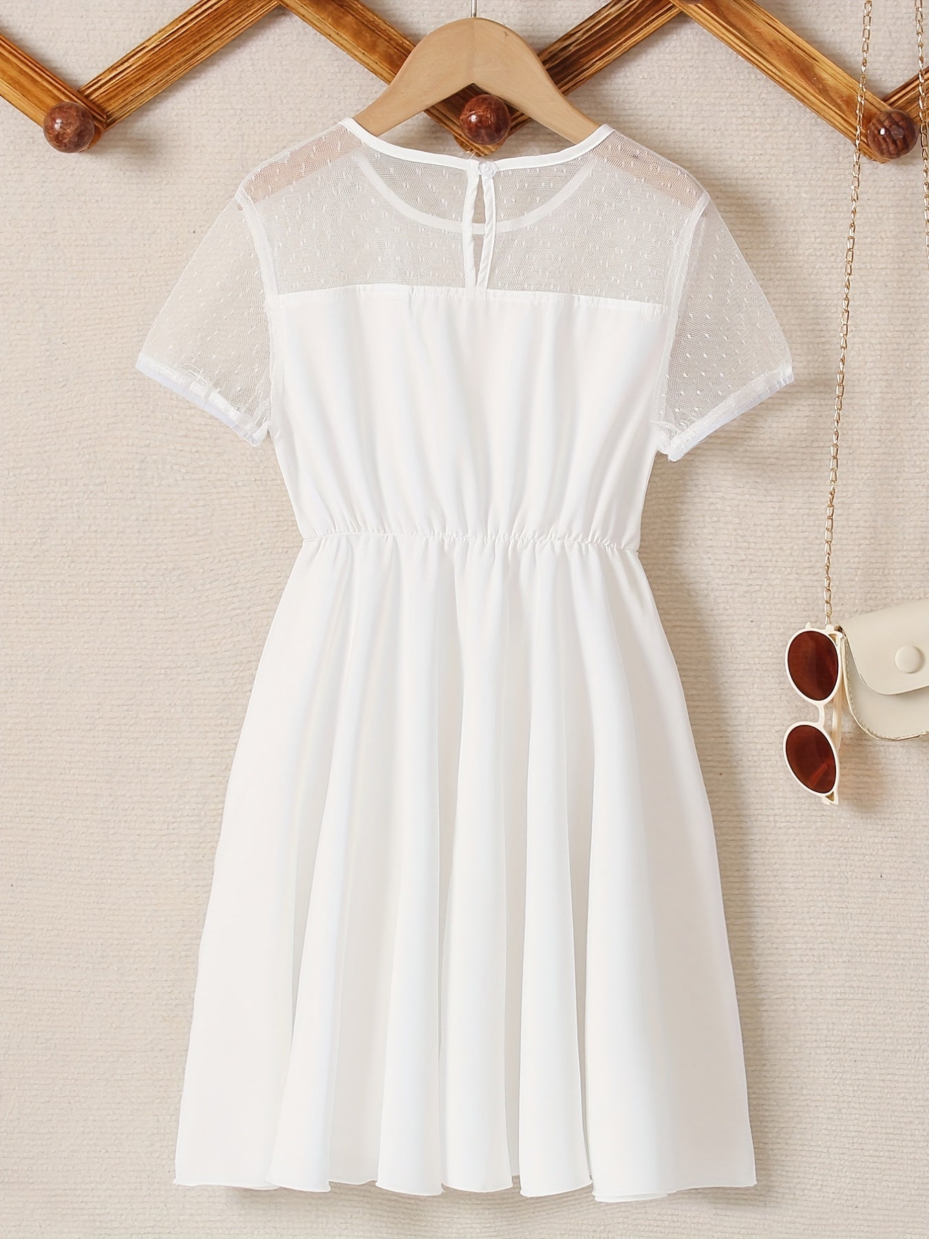 Girl's Contrast Mesh Short Sleeve A Line Dress For Party Beach Vacation