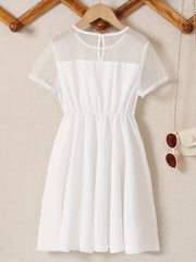 Girl's Contrast Mesh Short Sleeve A Line Dress For Party Beach Vacation