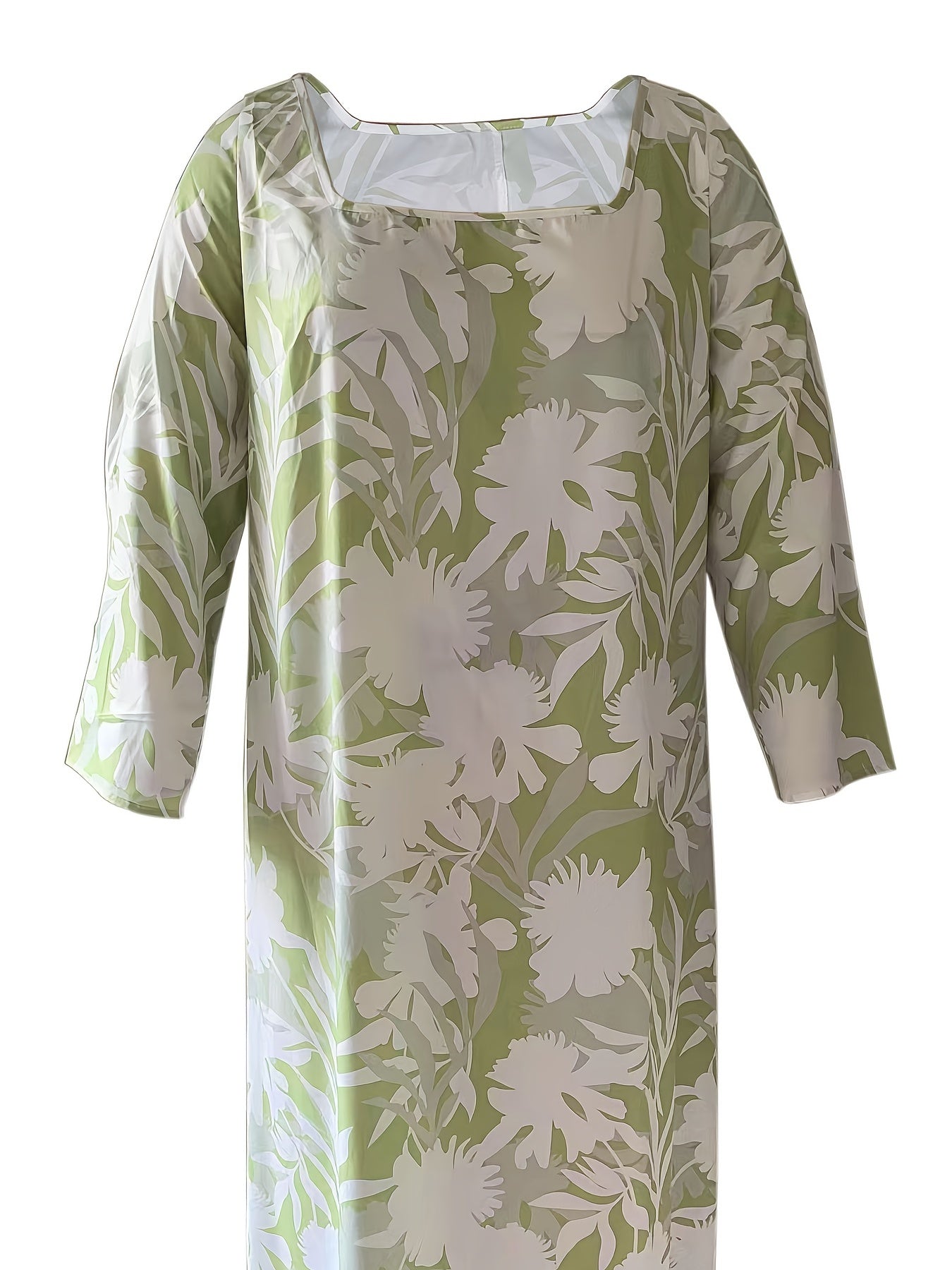 Women's Floral Maxi Dress Long Sleeve Square Neck