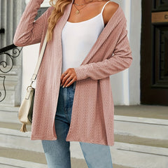 Casual Cardigan Women's Plus Solid Jacquard Long Sleeve
