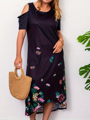 Women's Plus Floral Cold Shoulder Maxi Dress