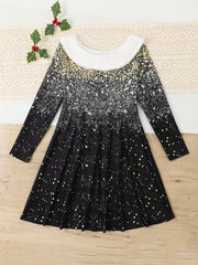 Girls Bow Christmas Tree Graphic Long Sleeve Dress
