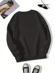 Letter & Bear Print Sweatshirt Crew Neck Pullover