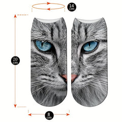 4 Pairs Cat Print Socks Low Cut Women's Stockings Hosiery