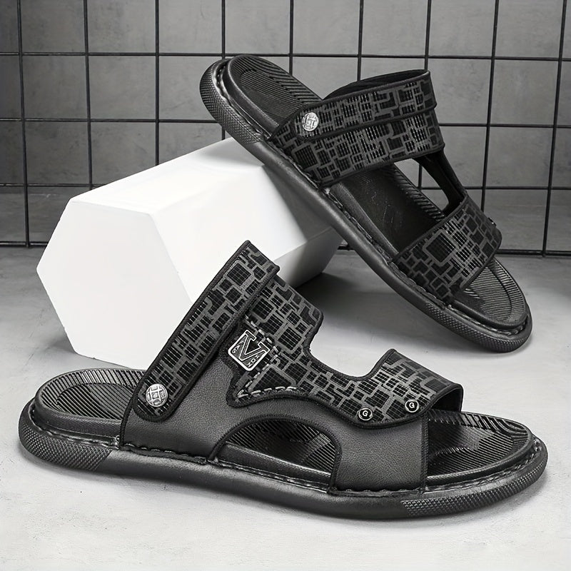 Men's Geometric Print Open Toe Slip On Strap Sandals