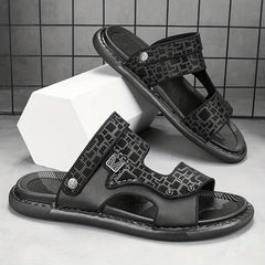 Men's Geometric Print Open Toe Slip On Strap Sandals