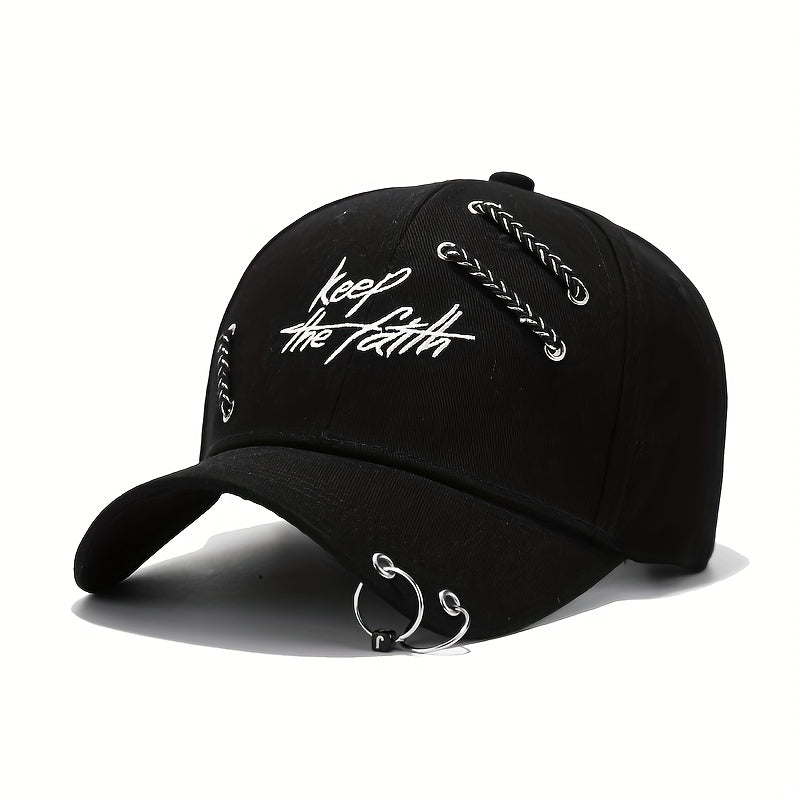 Stylish Baseball Cap with Iron Ring Decoration for Students and Young Adults