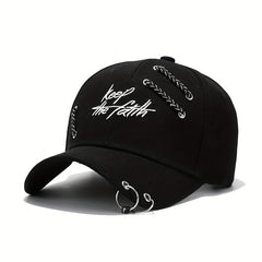 Stylish Baseball Cap with Iron Ring Decoration for Students and Young Adults