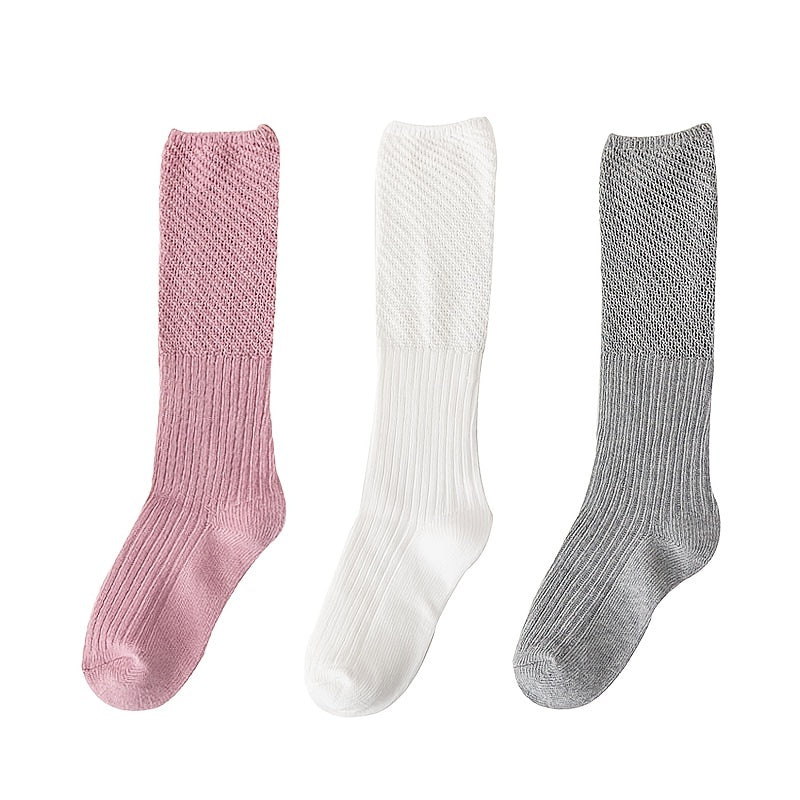 3 Pairs Solid Calf Socks Knee High Stockings & Hosiery