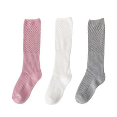 3 Pairs Solid Calf Socks Knee High Stockings & Hosiery