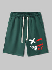 Men's Evil Face Print Drawstring Shorts for Summer