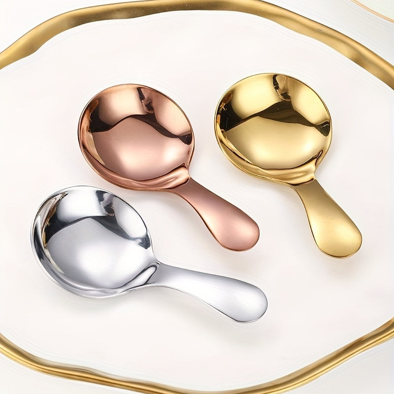 Stainless Steel Mini Round Spoon Short Handle Salt Spice Pastry Dessert Spoon