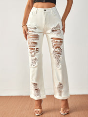 Loose Fit Distressed Non Stretch Denim Pants