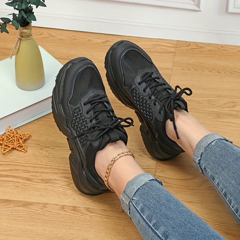 Women's Solid Mesh Lace Up Platform Sneakers Lightweight Outdoor Shoes