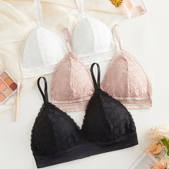 3pcs Lace Bralettes Romantic & Comfy Trim Bra Women's Lingerie