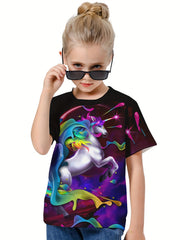 3D Unicorn Graphic T-shirt for Girls - Summer Sports
