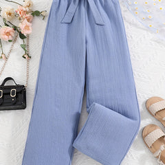 Girls Casual Loose Wide Leg Pants with Belted Waist Summer Clothes