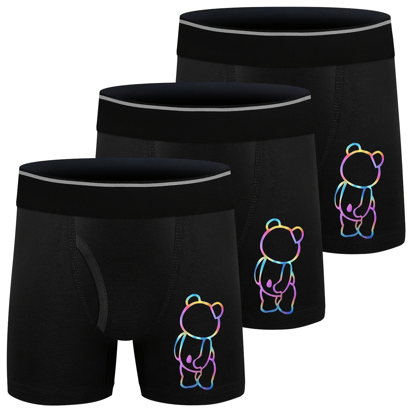 3pcs Boys Teen Bear Print Cotton Boxer Briefs Underwear