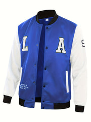 Spring Knit Block Baseball Jacket Men's Casual Snap Button Jackets