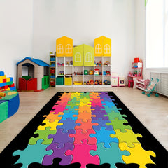 Colorful Puzzle Seating Rug for Classroom, Non Slip Backing