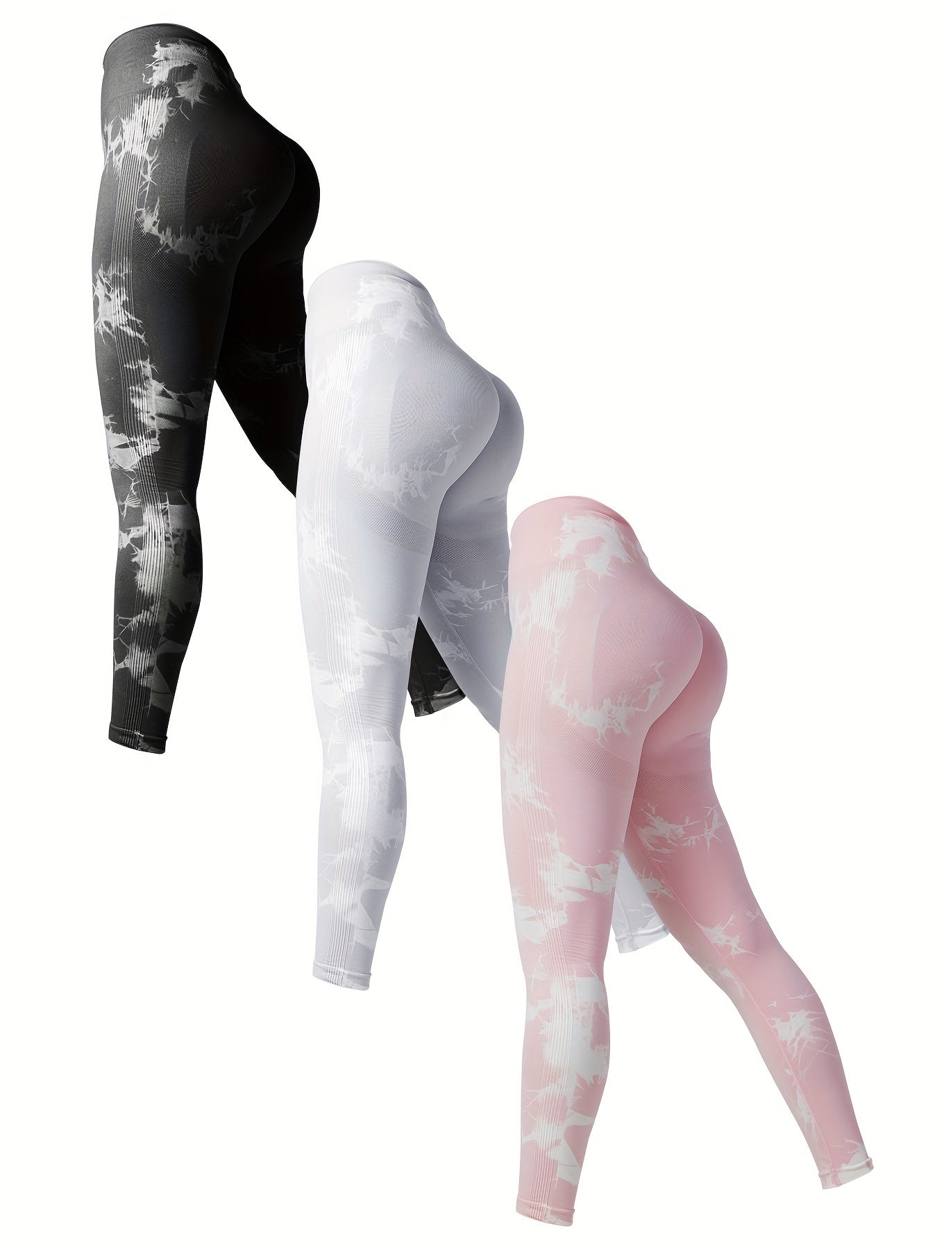3 Pcs Tie Dye Slimming Yoga Sports Leggings Tummy Control Fitness Workout Tights