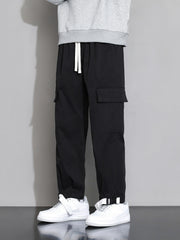 Autumn Winter Grey Cargo Pants With Ankle Straps