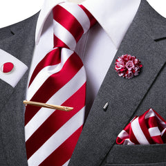 Classic Business Men's Tie Set Solid Corsage Silk Hankey Cufflinks Clip