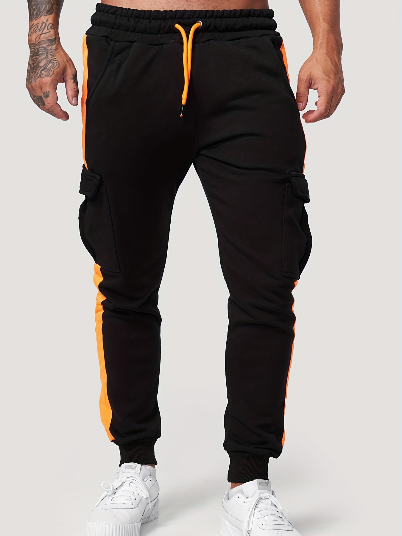 Men's Drawstring Cargo Pants Flap Pockets Jogger Pants