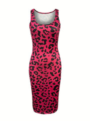 Leopard Print Bodycon Cami Dress Sexy Summer Party Midi Dress