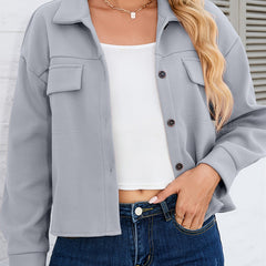 Button Front Suedette Jacket For Office & Work Women's Clothing