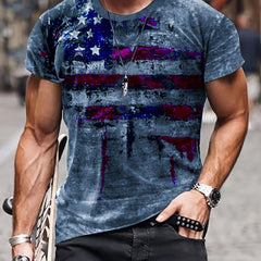 Men's Retro Flag Print Sports T-shirt for Summer