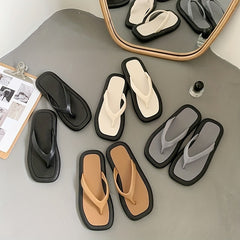Women's Square Toe Flat Flip Flops Non Slip Indoor Outdoor Slides